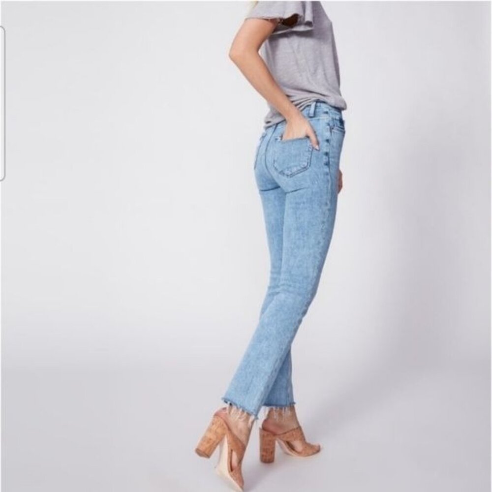 Paige Hoxton High-Rise Slim Raw Hem Jeans - Blue Size 28 - Picture 14 of 16